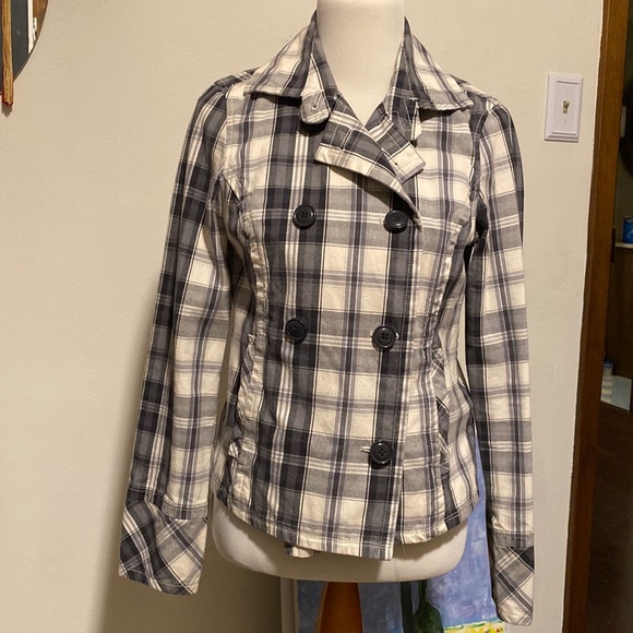 AEROPOSTALE plaid cotton jacket blazer. Gray and white. Front pockets. Size US M - Picture 1 of 10
